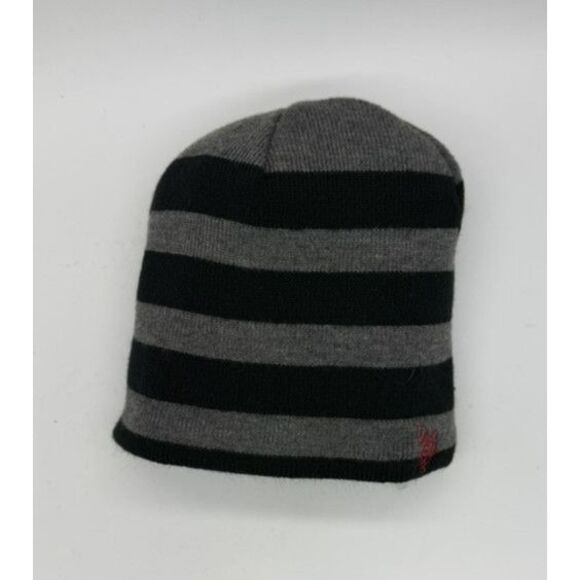 US Polo Assn Hat Beanie Knit Reversible Black Gray Striped Embroidered Winter - Picture 2 of 4